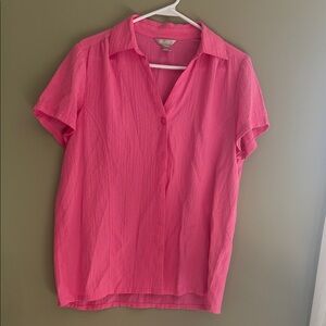 Women's Pink Short-Sleeve Collared Blouse